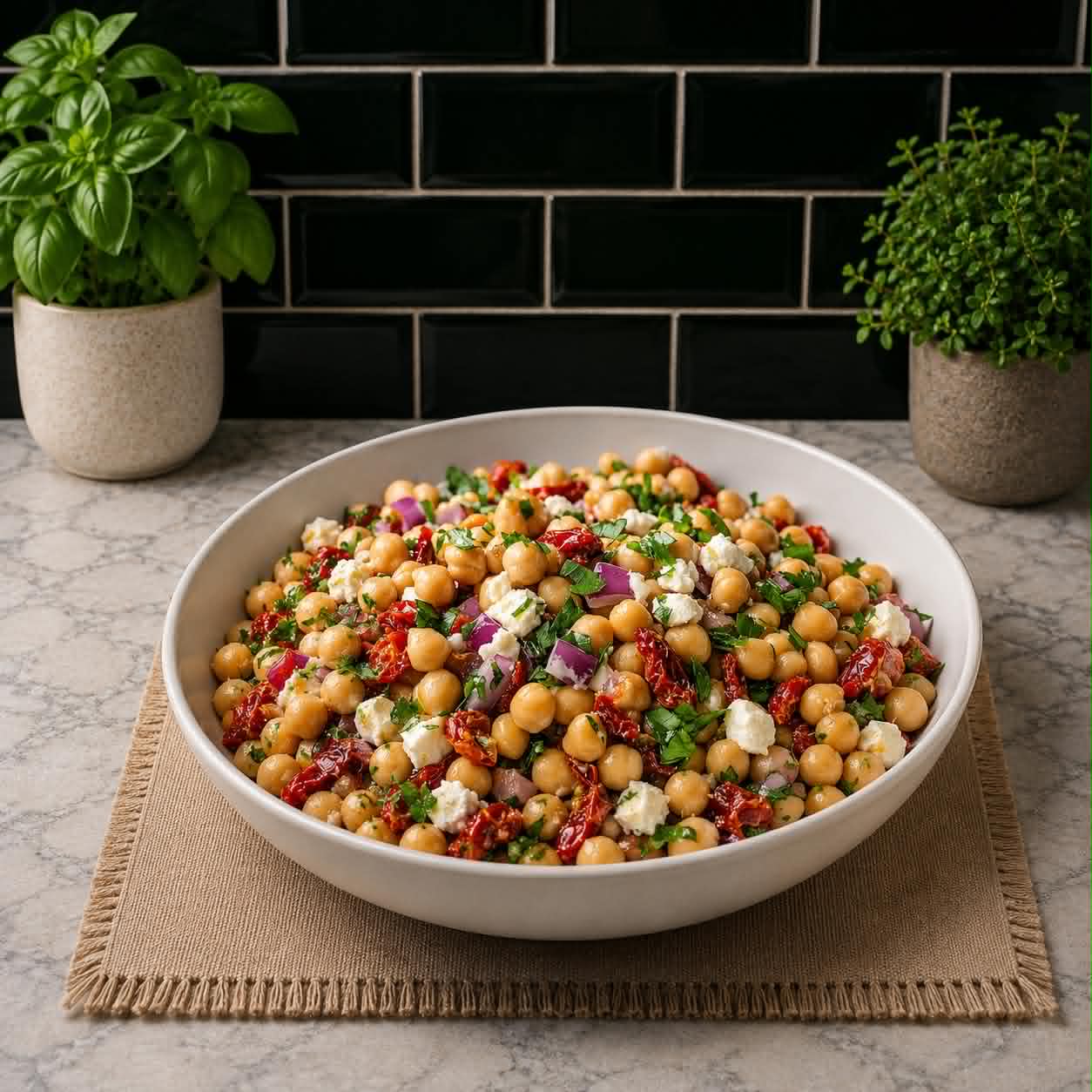 Salade méditerranéenne pois chiches & couscous  15 g de protéines ✔️